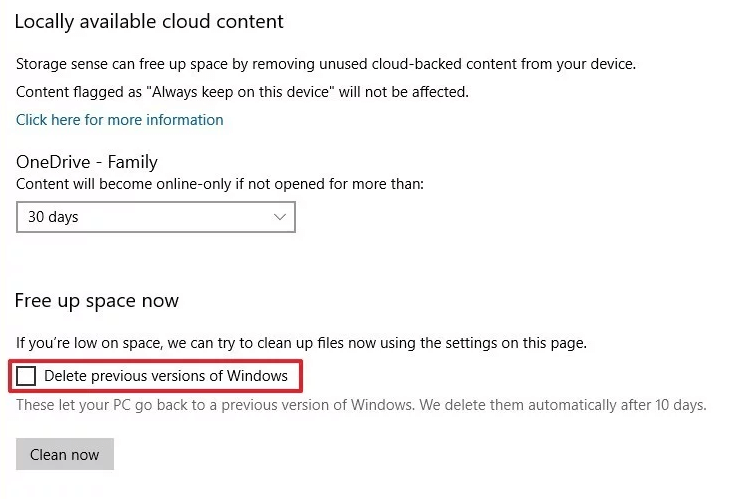 eliminare la versione precedente di Windows