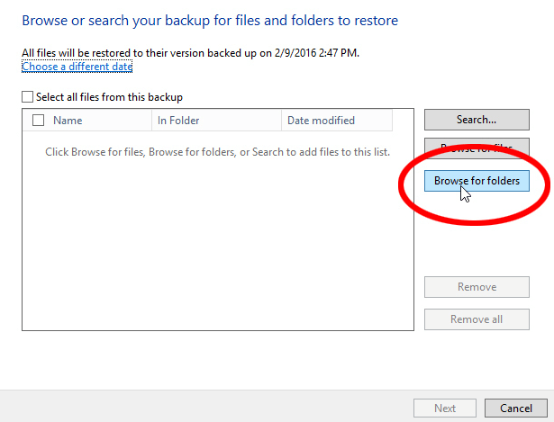 Sfogliare il backup di Windows 7