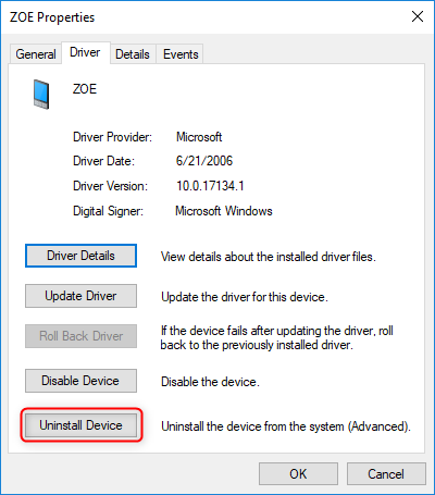 controllare la disinstallazione del driver usb