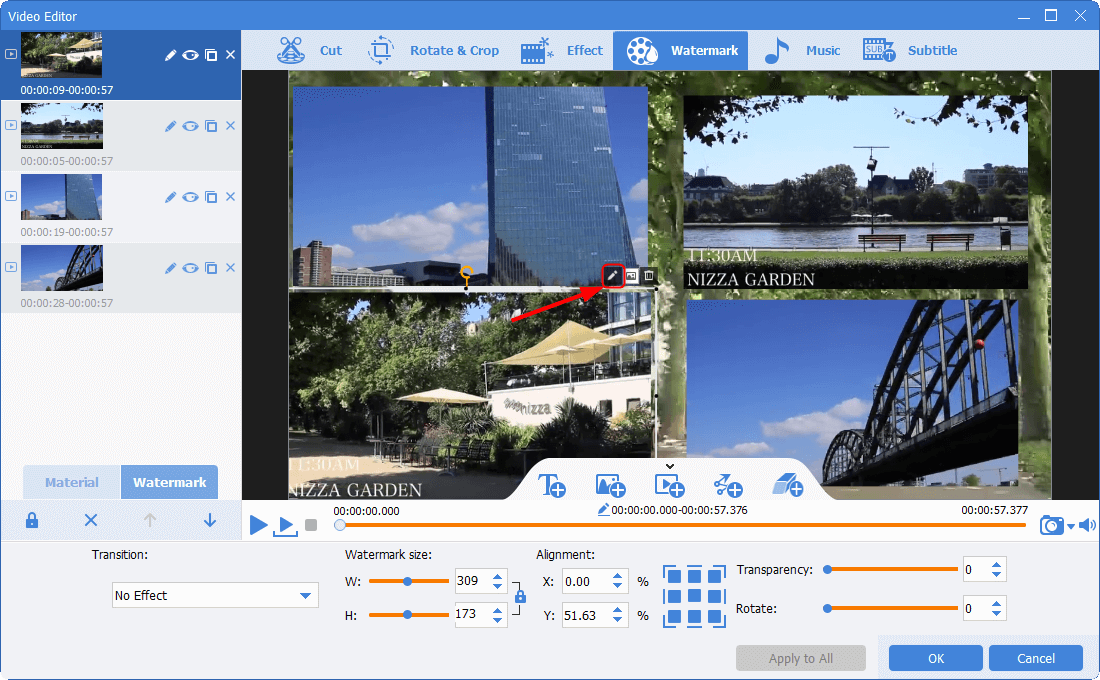 effetto filigrana video in renee video editor pro