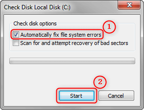 abilitare la correzione degli errori del file system