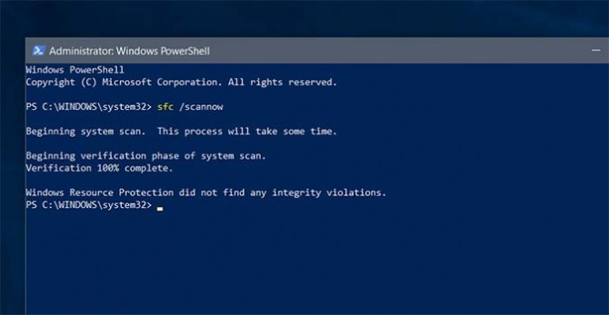 Eseguire sfc /scannow in Powershell