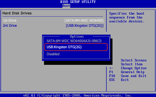 avviare il computer dal bios usb