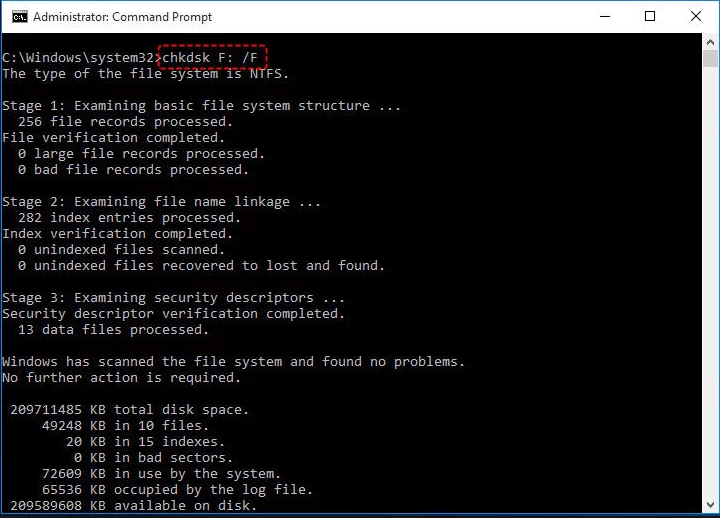 chkdsk f /f per riparare il recupero della scheda sd