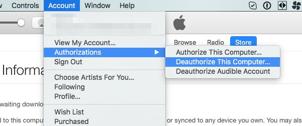 Disautorizzare iTunes nel computer