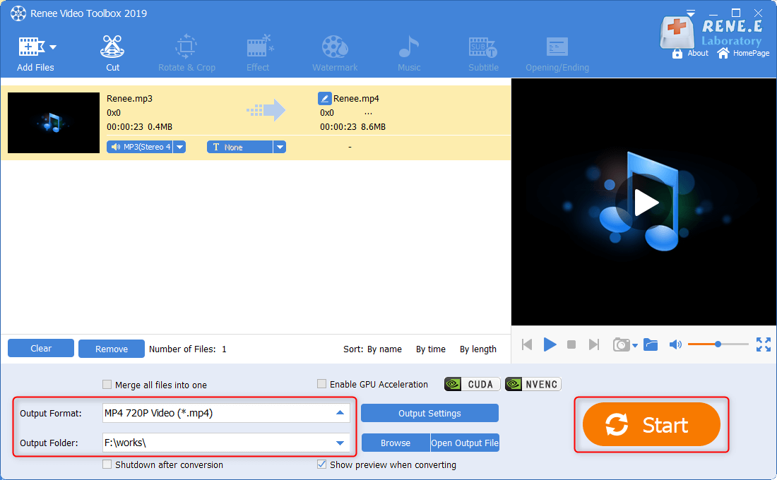 renee video editor pro uscita il file mp3 tagliato