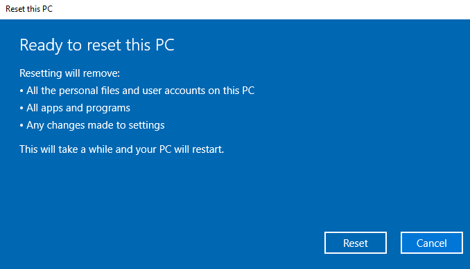 Pronto a ripristinare Windows 10