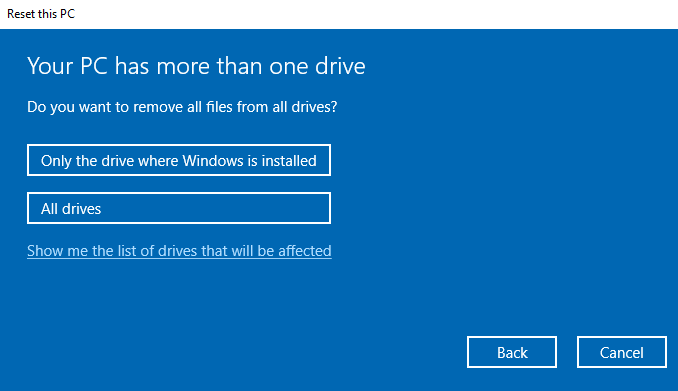 Ripristinare Windows 10 e cancellare le unità