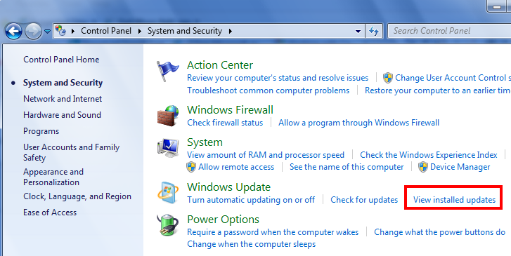 visualizzare gli aggiornamenti installati in Windows 7