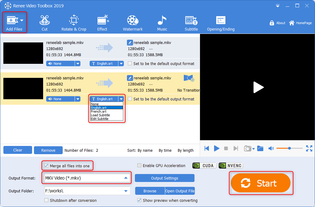 selezionare i sottotili e combinare i video in renee video editor