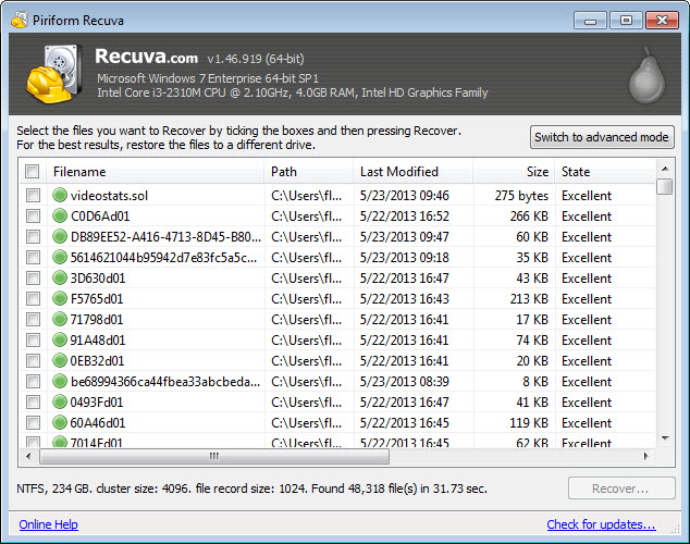 controllare i file per recuperare i file della scheda sd in recuva