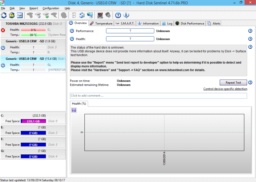 utilizzare Disk generic per ottenere informazioni sulla durata della scheda SD