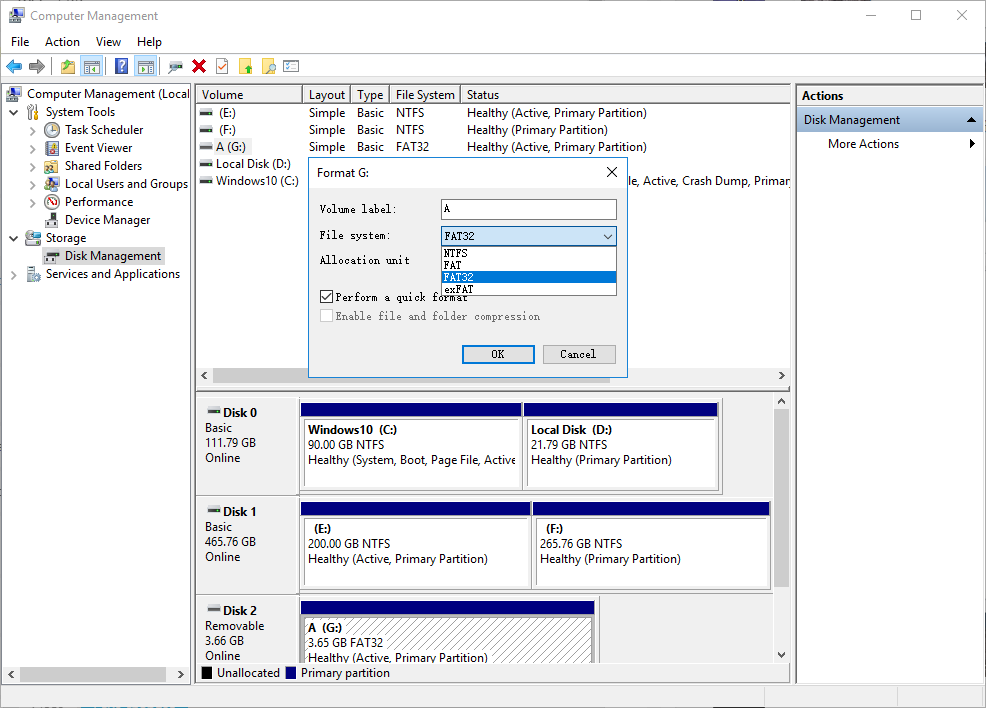 selezionare il file system nella formattazione della scheda sd