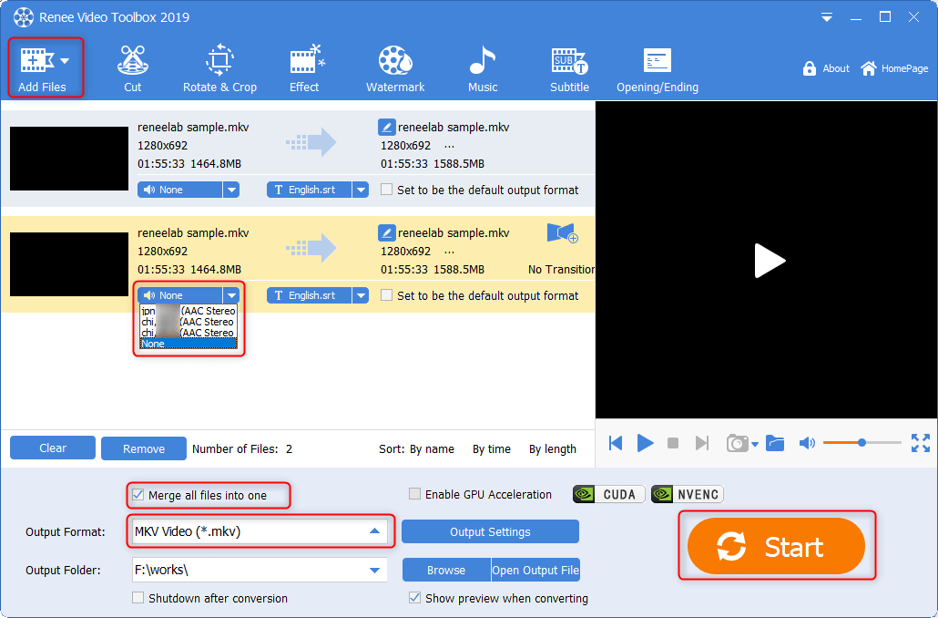 selezionare le tracce audio mkv in renee video editor pro