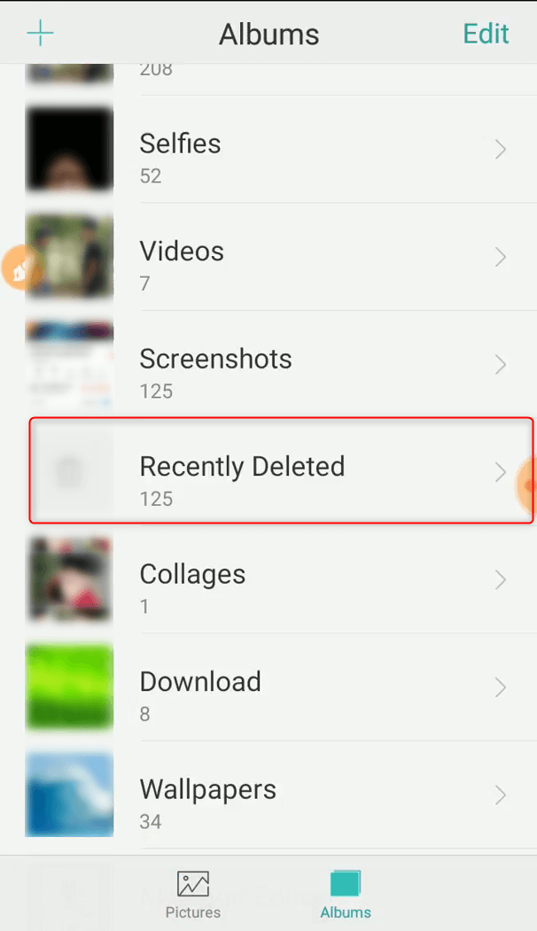 toccare per eseguire il recupero delle foto cancellate in Android