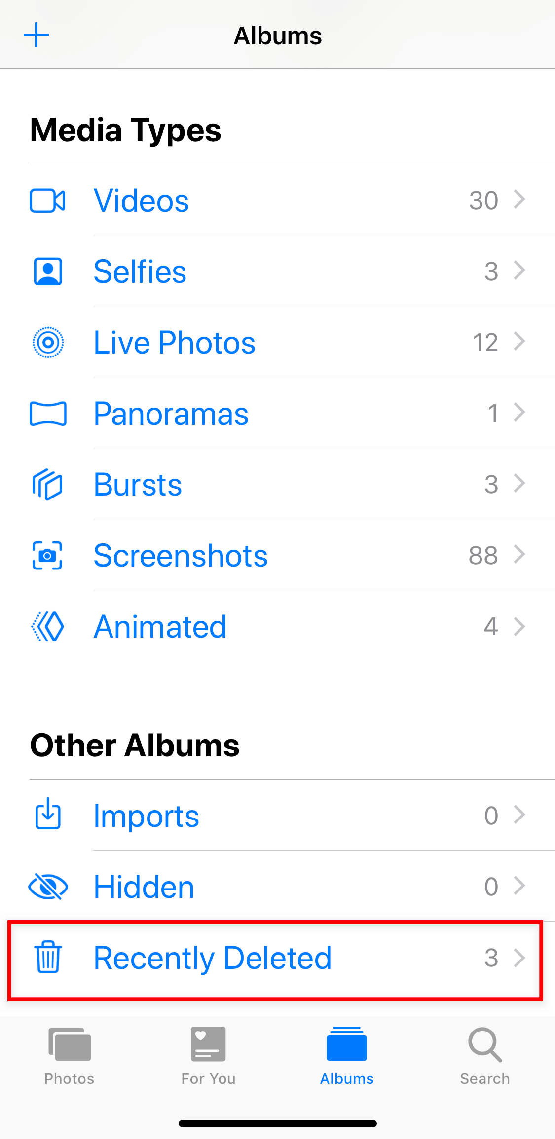 Trova l'opzione Eliminati di recente negli album di iPhone