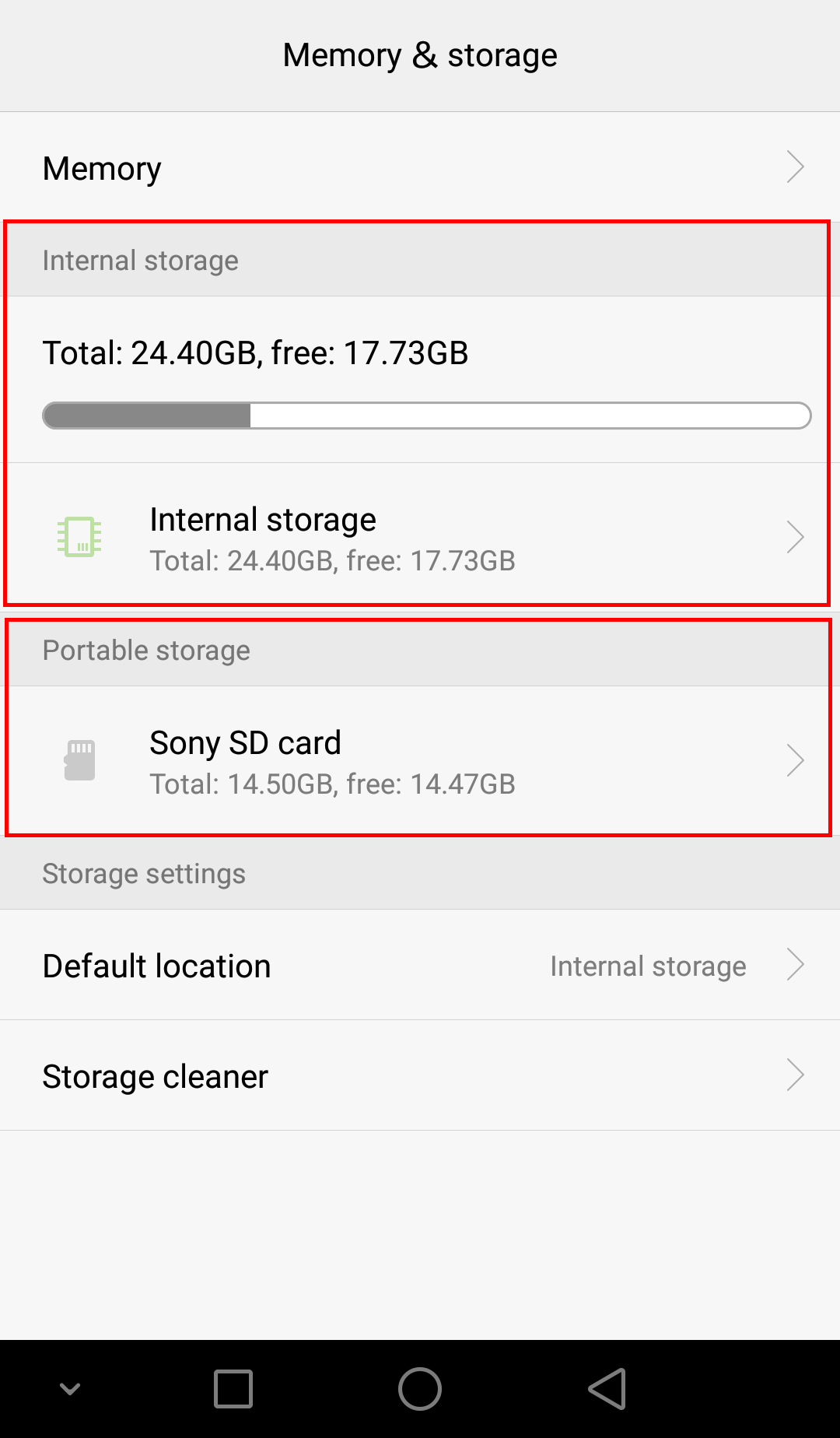 andare a vedere la situazione dello storage in uno smartphone