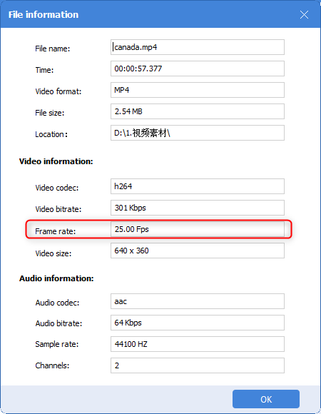 controllare i fotogrammi al secondo del file in renee video editor pro