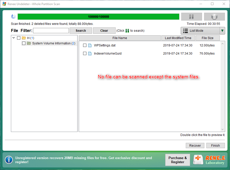 nessun file può essere scansionato in renee undeleter