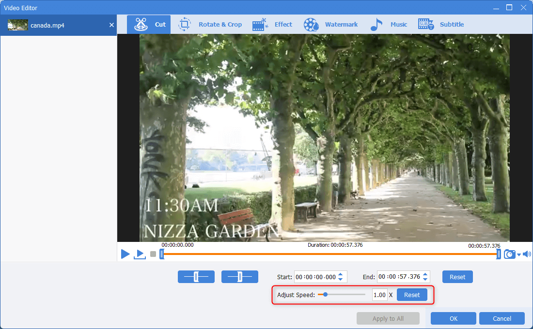 regolare la velocità di riproduzione in renee video editor pro