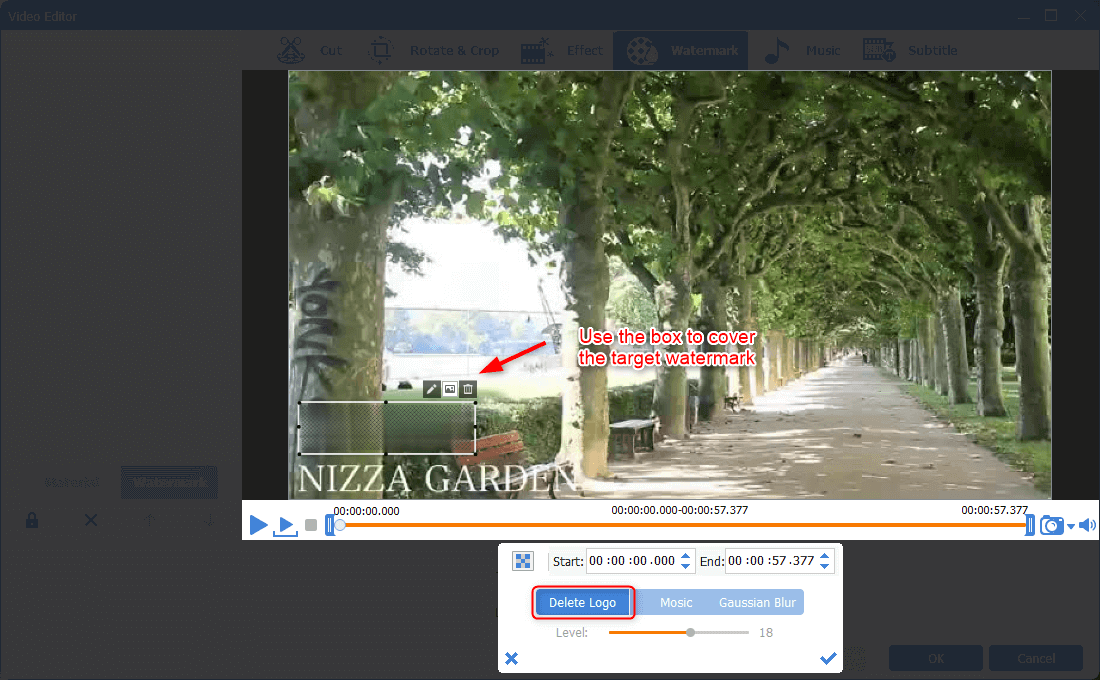 rimuovere la filigrana video in renee video editor pro