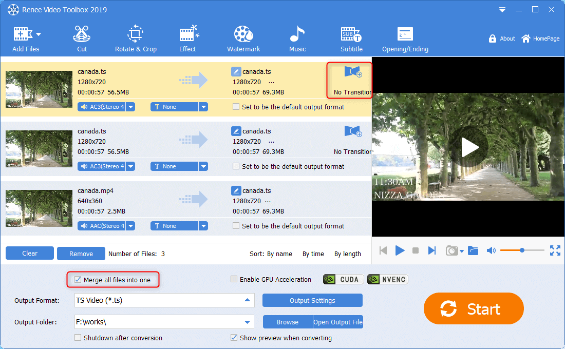 combinare tutti i file ts con altri video in renee video editor pro