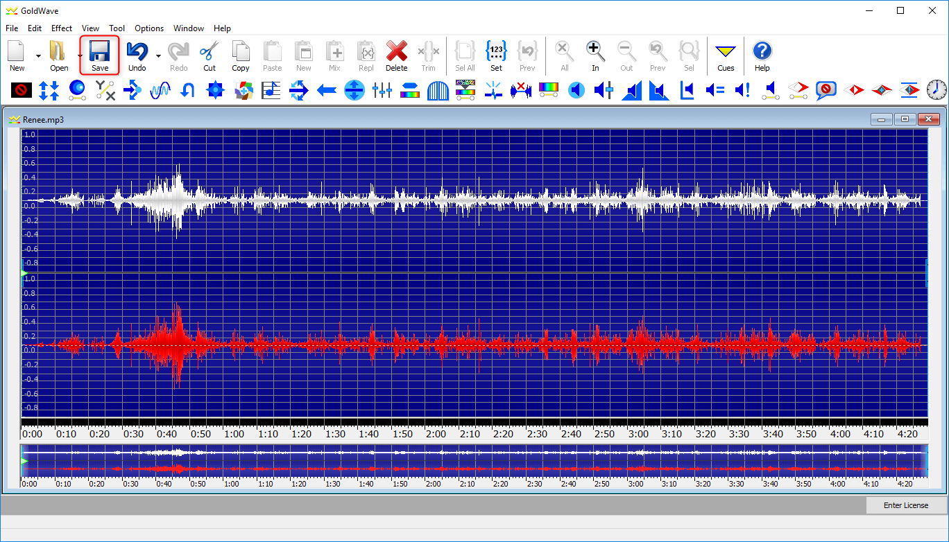 salvare la canzone invertita in goldwave