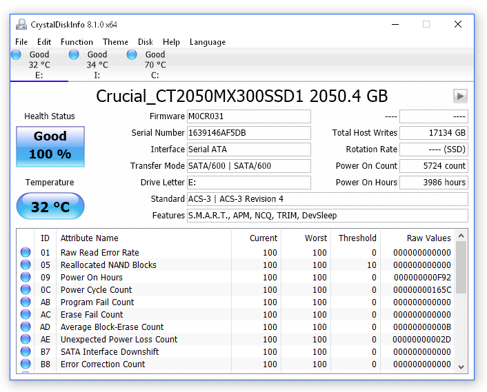 eseguire il controllo dello stato di salute dell'ssd con crystaldiskinfo