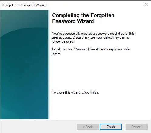 completare il disco di reimpostazione della password
