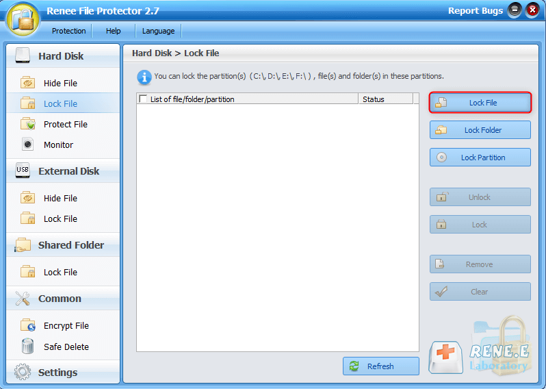 Fare clic per bloccare un file in renee file protector