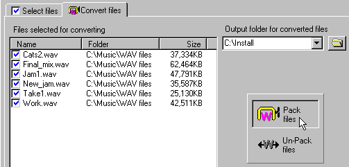 utilizzare wavezip per comprimere il file audio