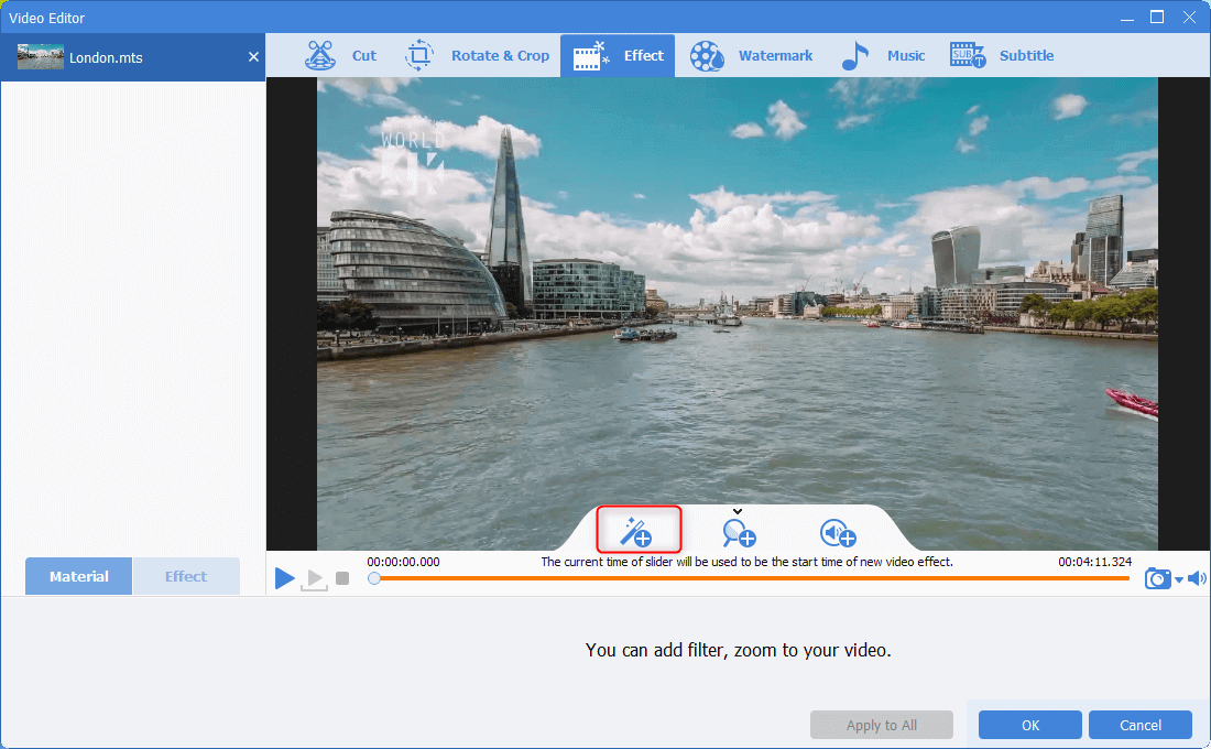 aggiungere filtri per i file mts in renee video editor pro