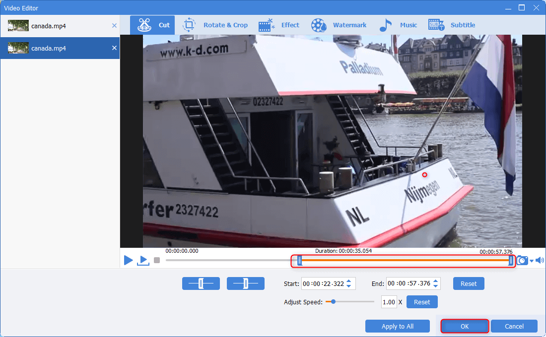 tagliare il secondo video in renee video editor pro