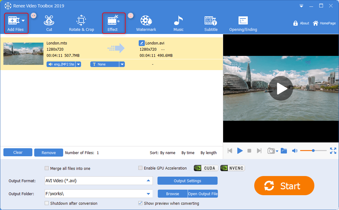 aggiungere effetti speciali per i file mts in renee video editor pro