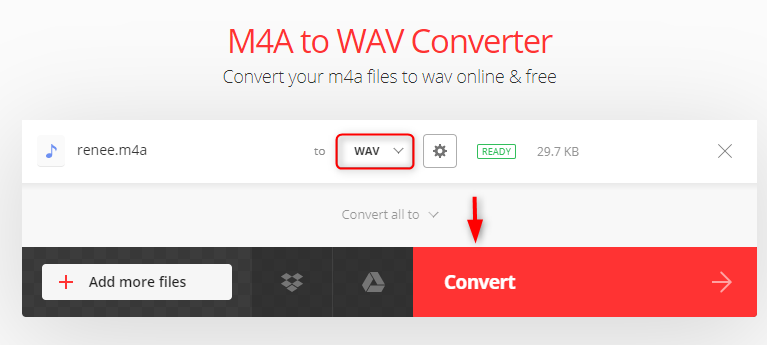 convertire m4a in wav in convertio