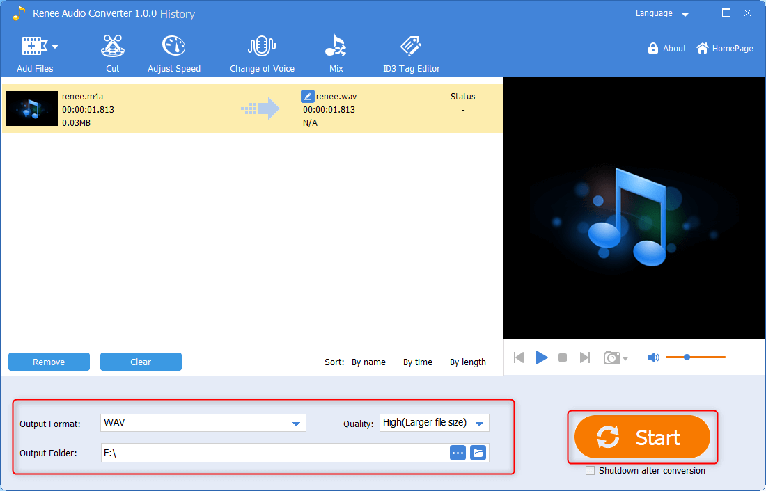 Convertire m4a in wav con renee audio tools