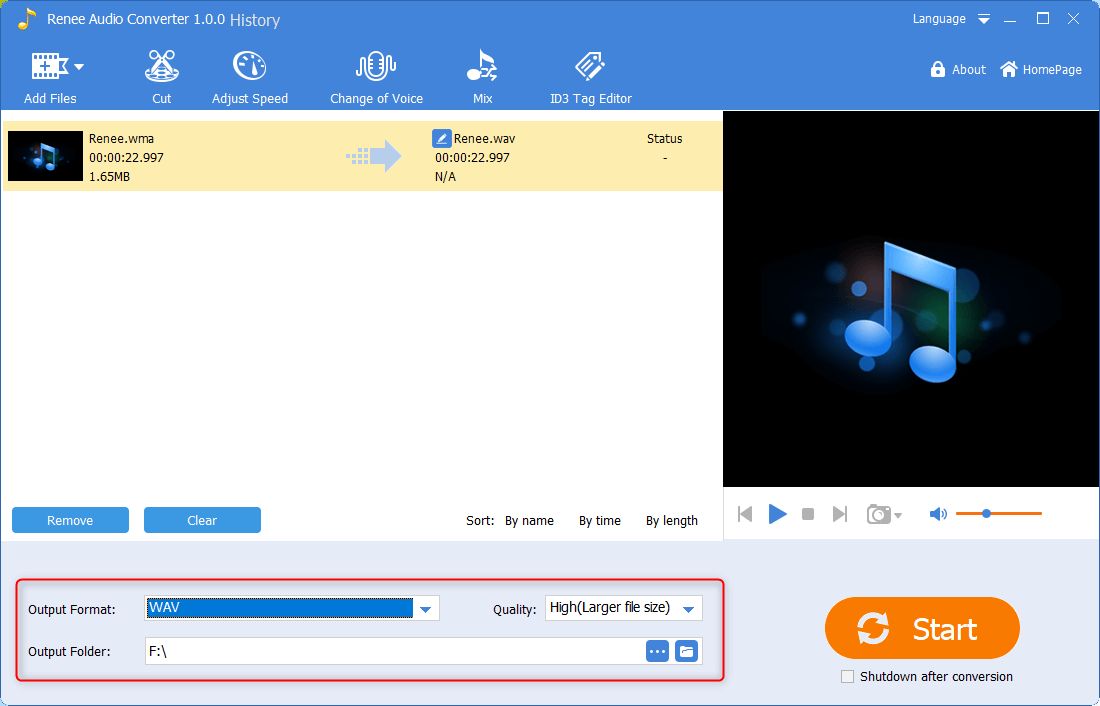 convertire wma in wav con renee audio converter