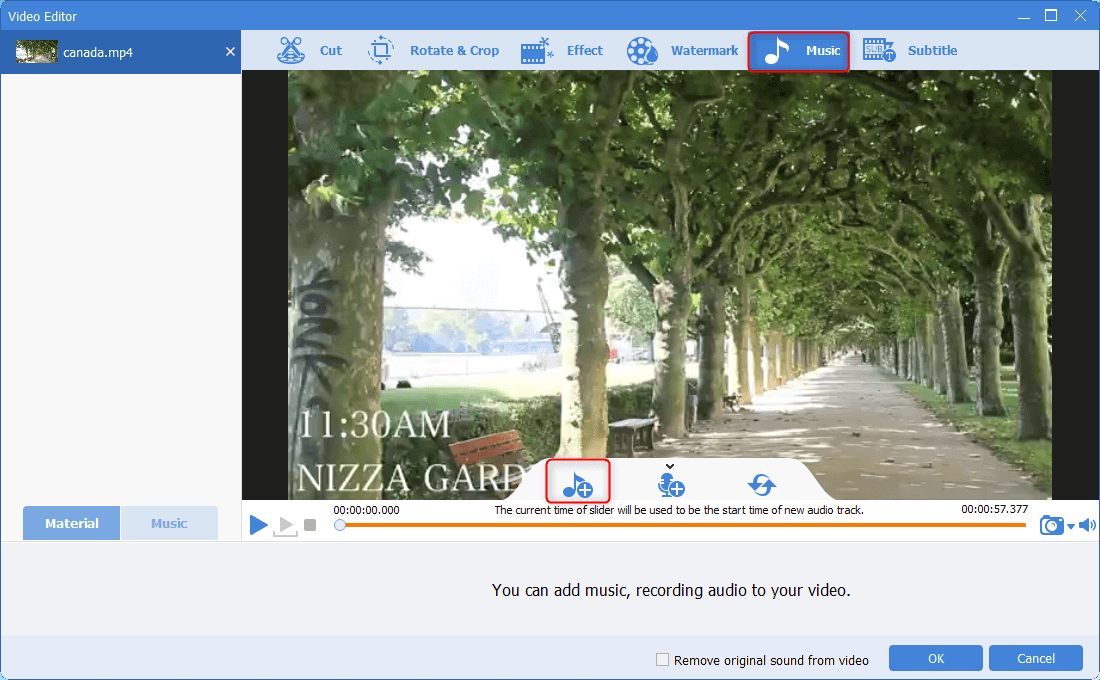 aggiungere file audio al video in renee video editor pro