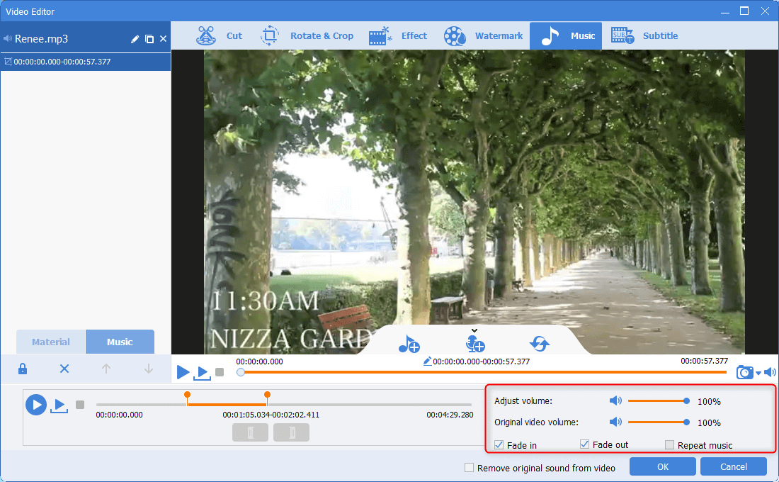 aggiungere effetti sonori alla musica di sottofondo in renee video editor pro