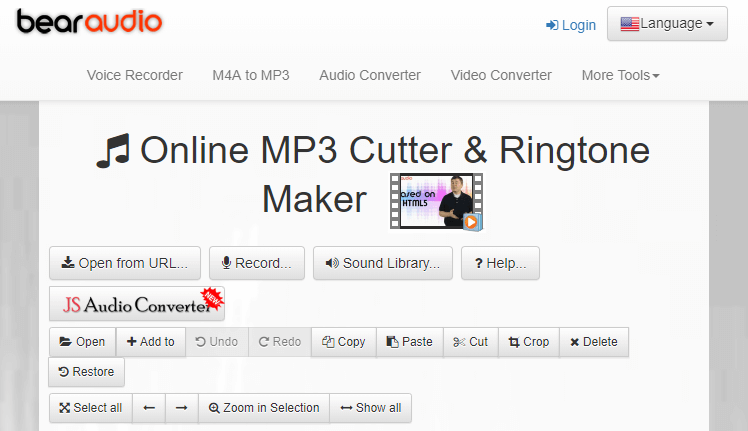 utilizzare l'editor audio bear per ritagliare la musica editor audio online