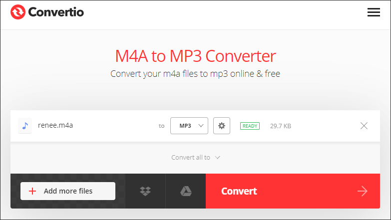 utilizzare convertio per convertire m4a in mp3 online