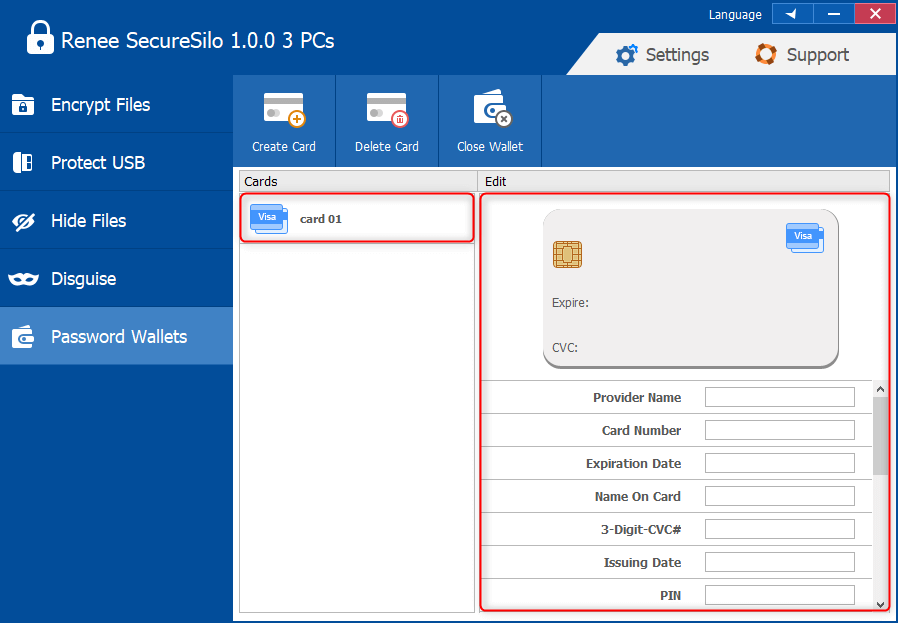 modificare le informazioni della carta in renee securesilo