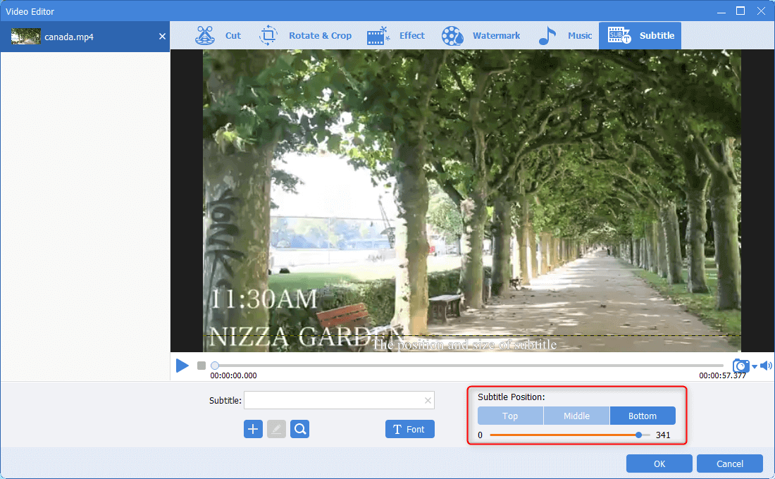spostare la casella per modificare la posizione dei sottotitoli in renee video editor pro