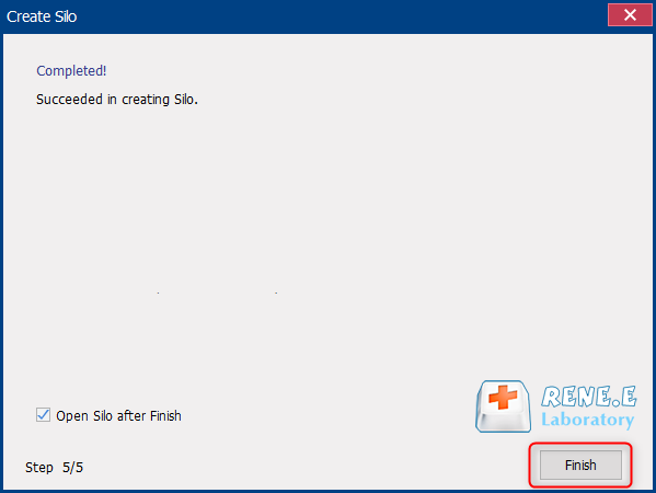 fare clic per terminare con successo la creazione del silo in renee secure silo