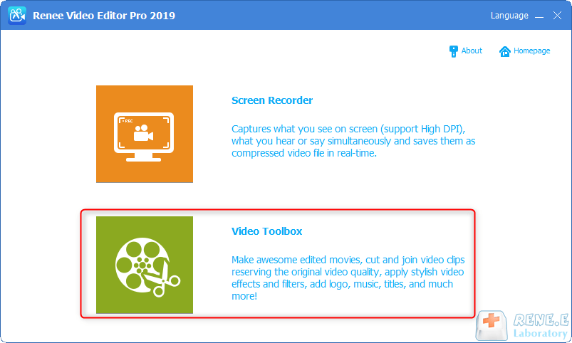 selezionare la casella degli strumenti video in Renee Video Editor
