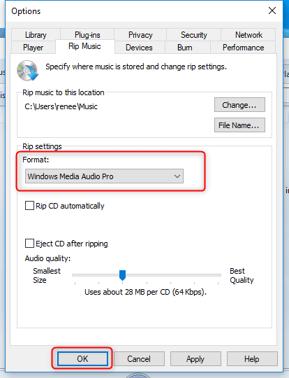 impostazioni di windows media player