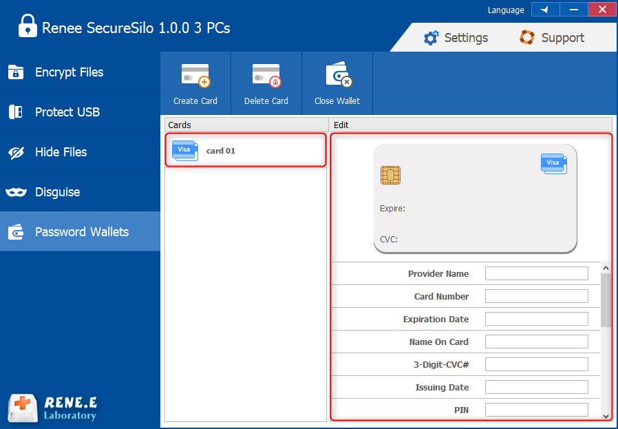 modificare le informazioni della carta nel gestore di password renee secure silo