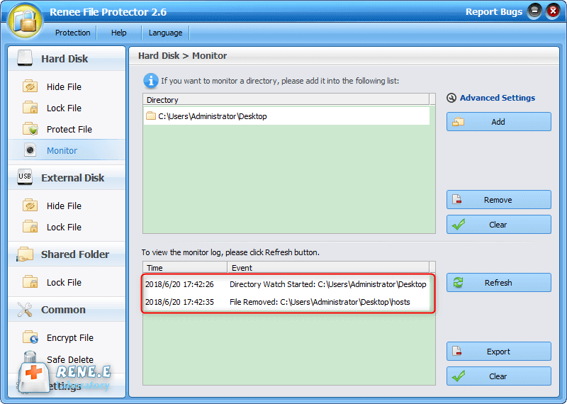 file protector monitor record