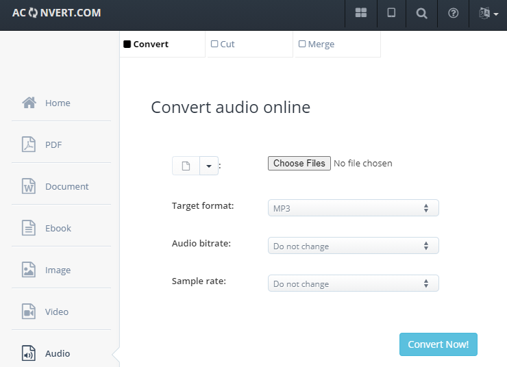 come convertire la musica online in mp3 su aconvert