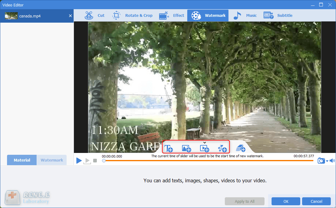 filigrana di testo, immagine e video in renee video editor pro